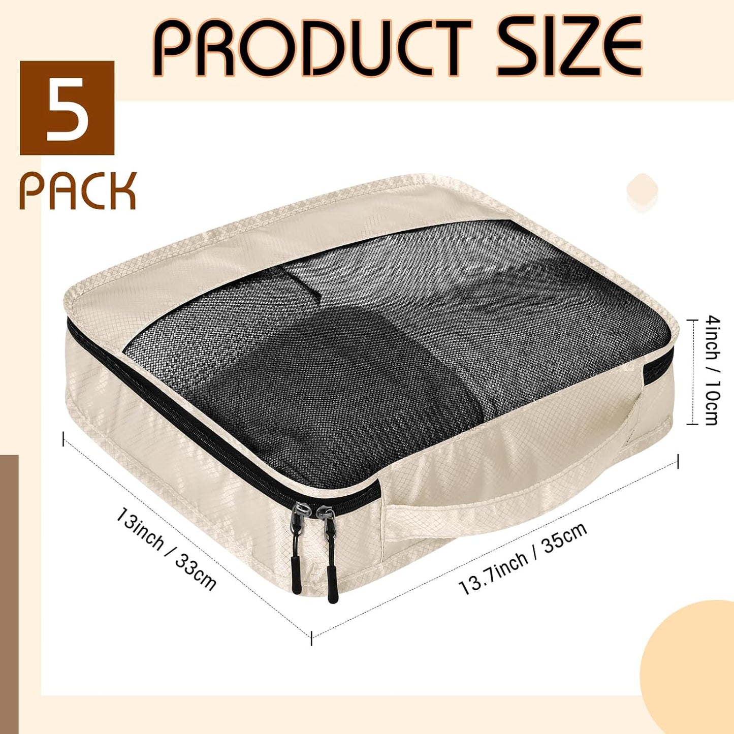 5 Pcs Packing Cubes for Suitcase Large Travel Cubes Carry on Luggage Organizer Bags for Clothes Accessories(M,Khaki)
