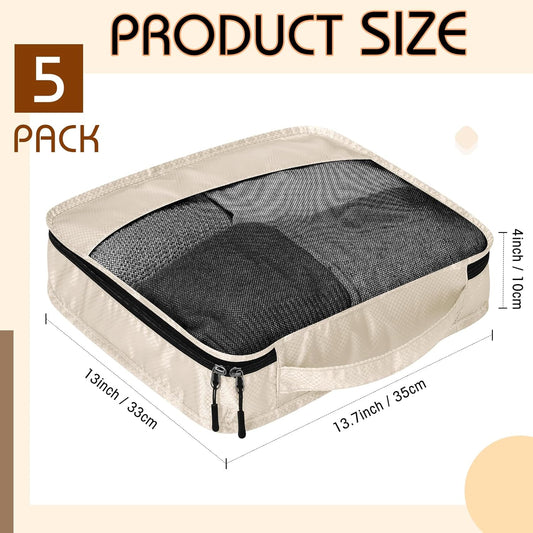 5 Pcs Packing Cubes for Suitcase Large Travel Cubes Carry on Luggage Organizer Bags for Clothes Accessories(M,Khaki)