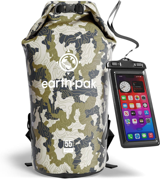 Earth Pak Waterproof Dry Bag - Roll Top Waterproof Backpack Sack Keeps Gear Dry for Kayak with Waterproof Phone Case