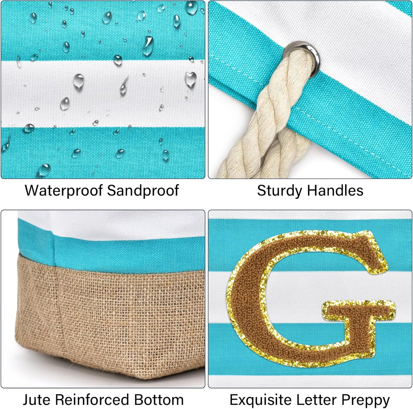 Becokan Beach Bag Initial Beach Tote with Makeup Bag for Travel Work Storage Personalized Birthday Gifts for Women Her