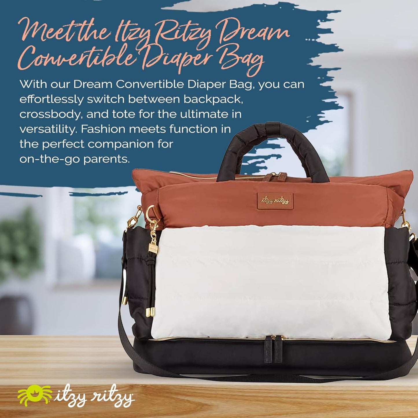 Itzy Ritzy Dream Convertible Diaper Bag Tote Backpack - Baby Diaper Bag with 14 Pockets, Changing Pad & More (Coffee & Cream)