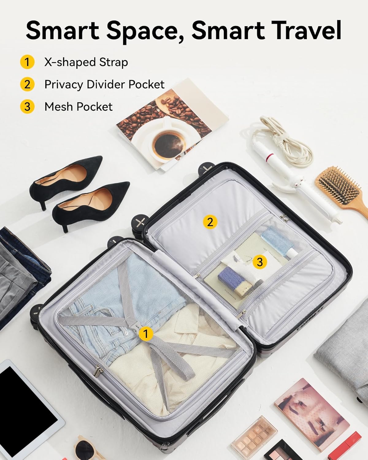 LUGGEX Luggage with Spinner Wheels, Polycarbonate Expandable Hard Shell Suitcase, Carry On 20 Inch, Champagne