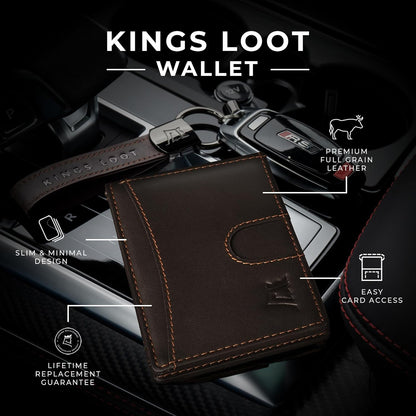 Kings Loot Money Clip Slim Minimalist Wallet for Men | RFID Blocking Leather Design with Money Clip | Front Pocket Bifold Holds 12 Cards | Stylish & Compact Wallets (Truffle)