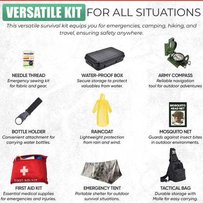 Survival Kit - All-in-One Survival Gear and Supplies for Camping, Hiking, Hunting, and Car Emergencies - Essential Tools, Great Gift for Men, Fathers, Boyfriends, Boys, Dads and Scouts