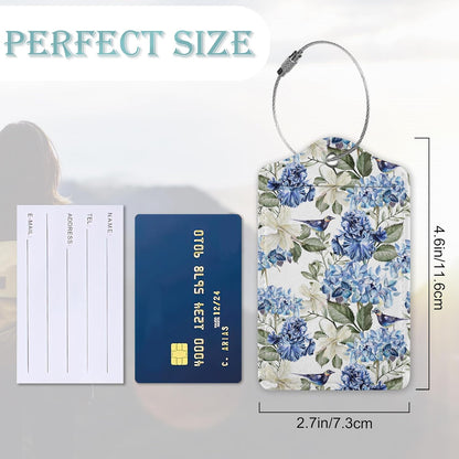 Hibiscus Flowers Luggage Tag,Bird Watercolor Luggage Tags of Set 2 Leather Identifiers Privacy Cover with Stainless Steel Loop for Women Men Travel Bag Suitcase