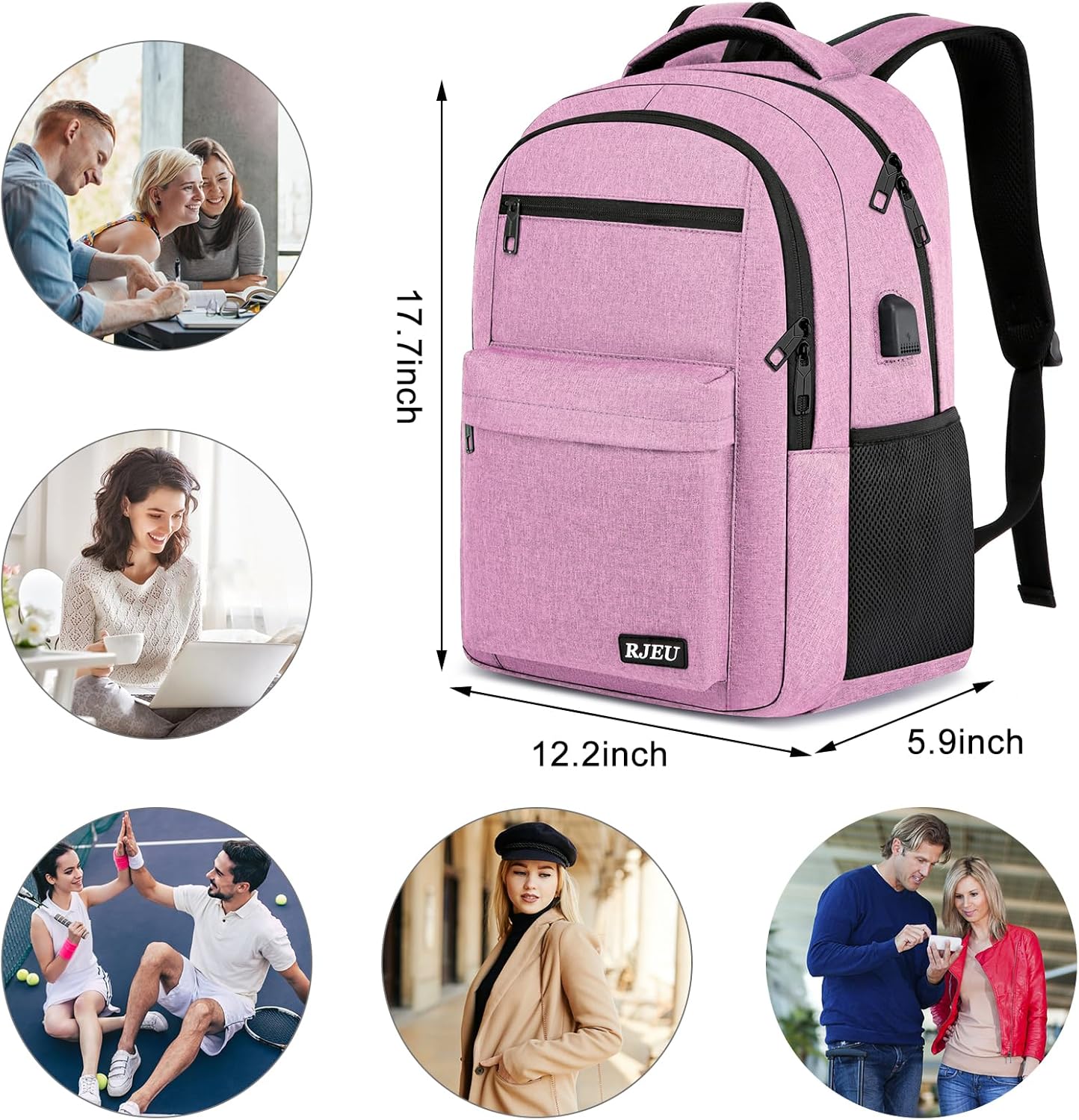 Backpack for Women, School Backpack for Teen Girls College Back pack with USB Charging Port, Pink