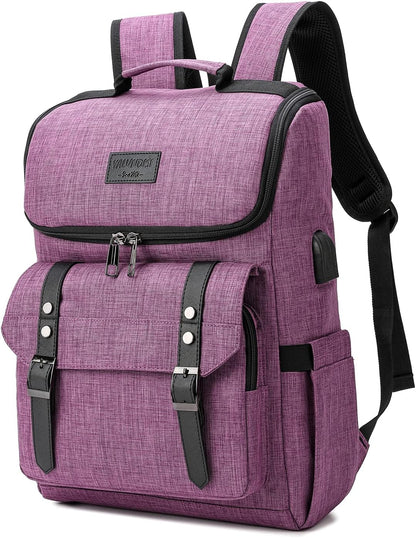YALUNDISI Vintage Backpack Travel Laptop Backpack with usb Charging Port for Women & Men College Backpack Fits 15.6 Inch Laptop Purple