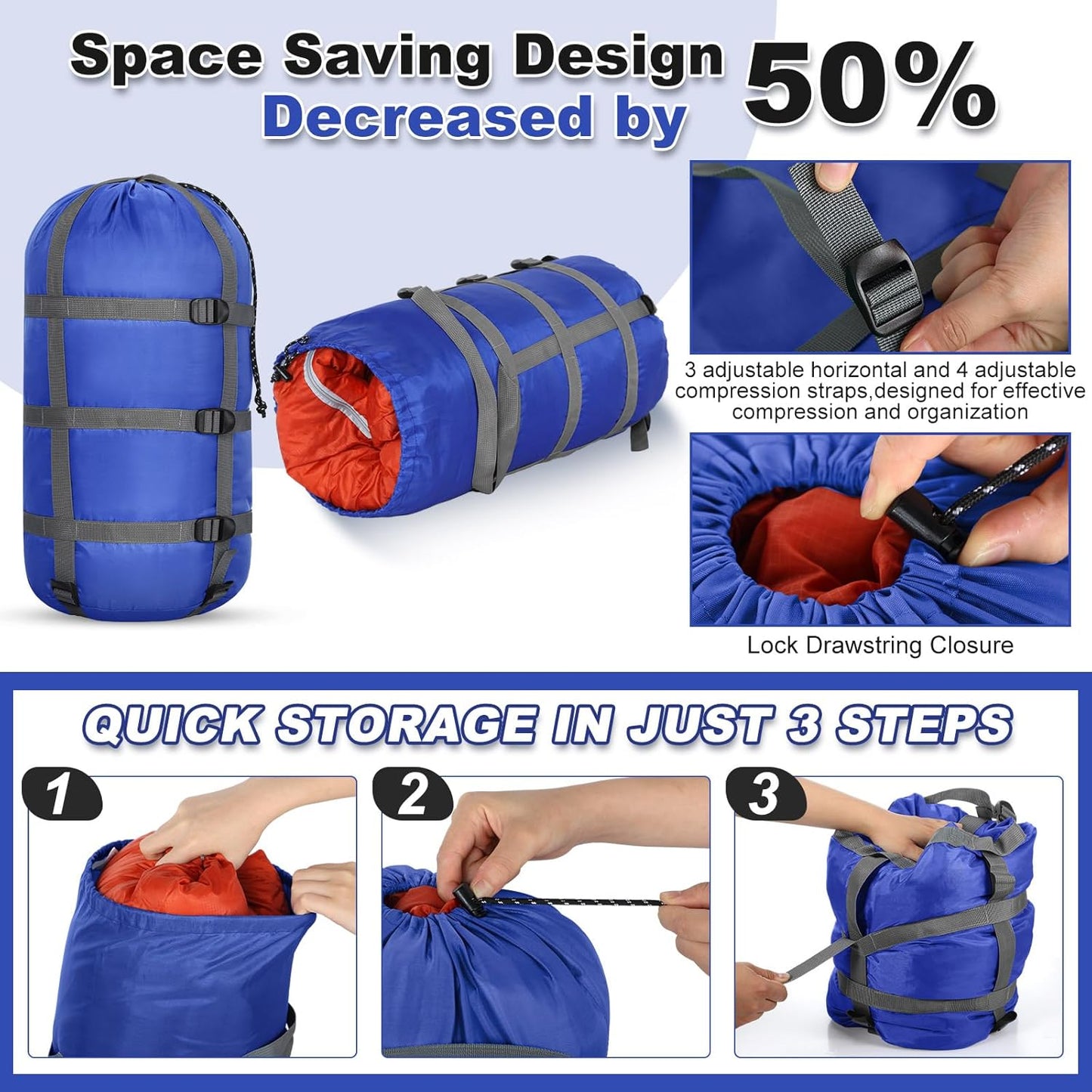 5 Pack Compression Stuff Sack 5 Assorted Size Sleeping Bag Stuff Sack Ultralight Sleeping Bag Cover Space Saving Gear for Travel Outdoor Camping Hiking Backpacking