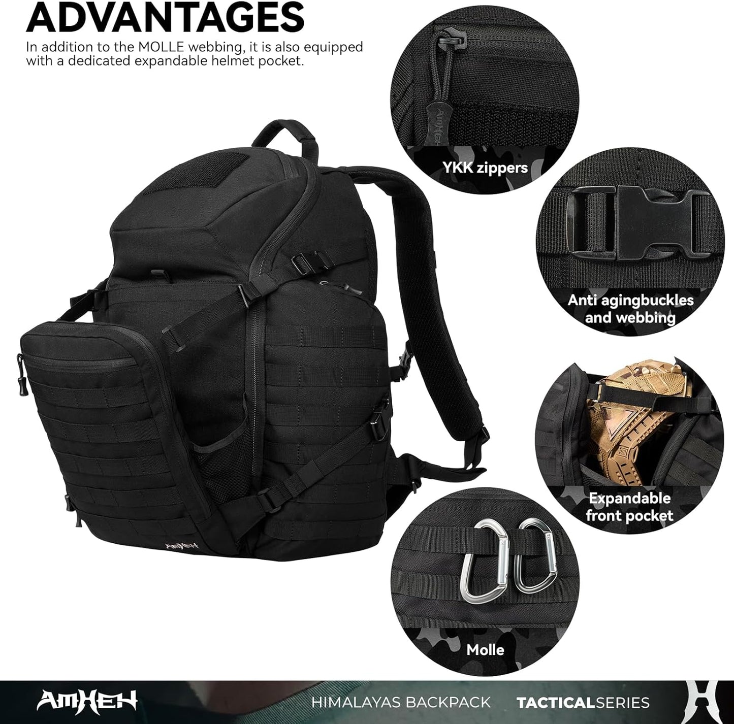 52L Tactical Backpack Military Molle Assault Pack - 3 Day Bugout Survival Rucksack, Hydration Compatible, Black