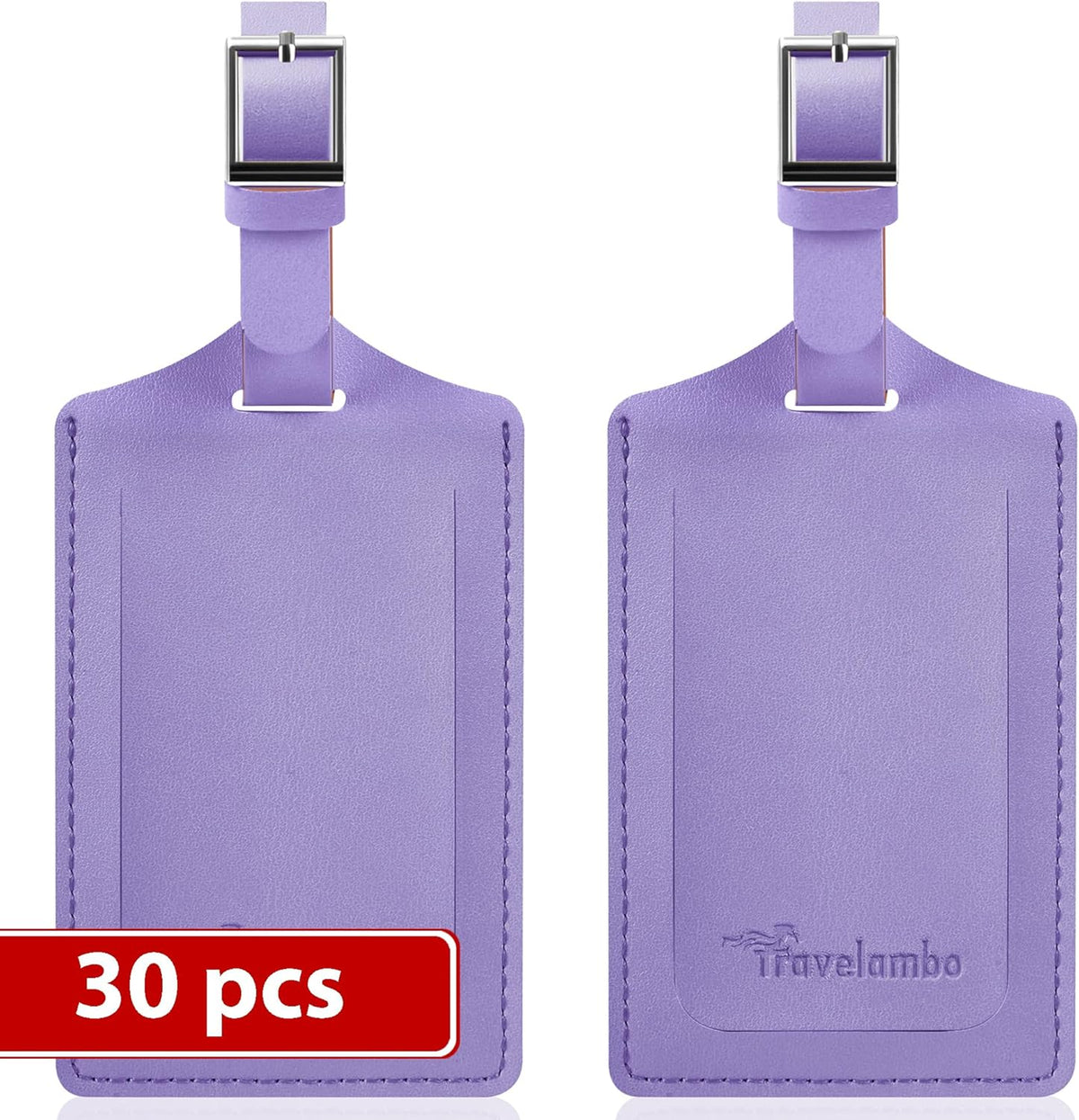 Travelambo Luggage Tags for Suitcases Faux Leather Privacy Protection 30 Pack Bag Tags Travel Accessories Essential, Classic Purple