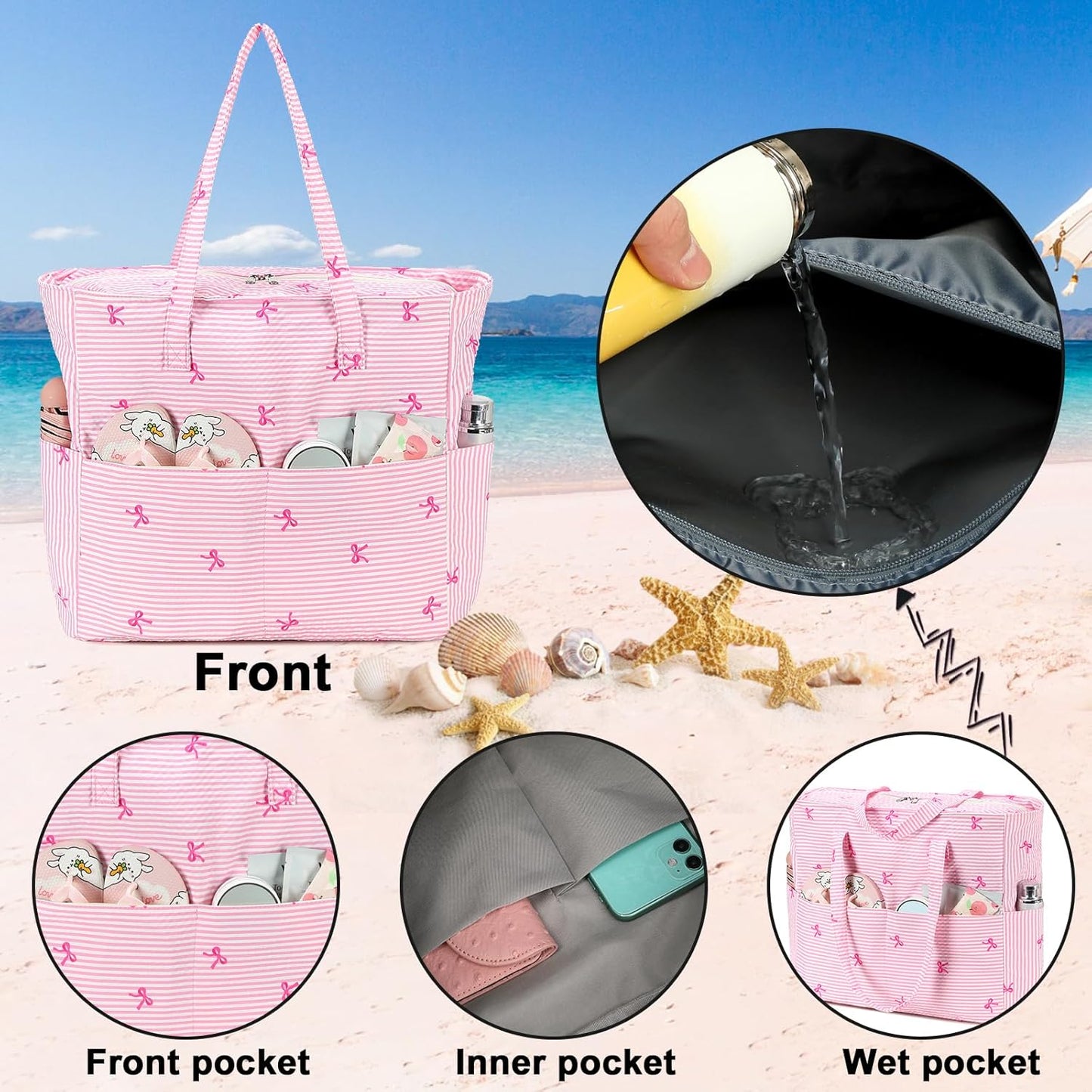 Beach Pool Bags Tote for Women Ladies Large Gym Tote Carry On Bag With Wet Compartment for Weekender Travel Waterproof