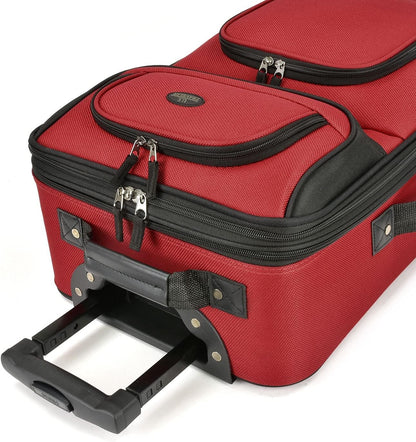 U.S. Traveler Lightweight Rolling 20" Carry On Luggage Softside Suitcase, Red, 2 Wheel Single