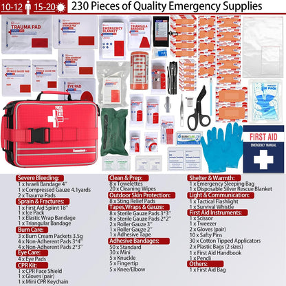 First Aid Kit with Labeled and Color-Coded Compartments, Emergency Medical Kit for Cars, Home, Office, Backpacking, Camping and Cycling