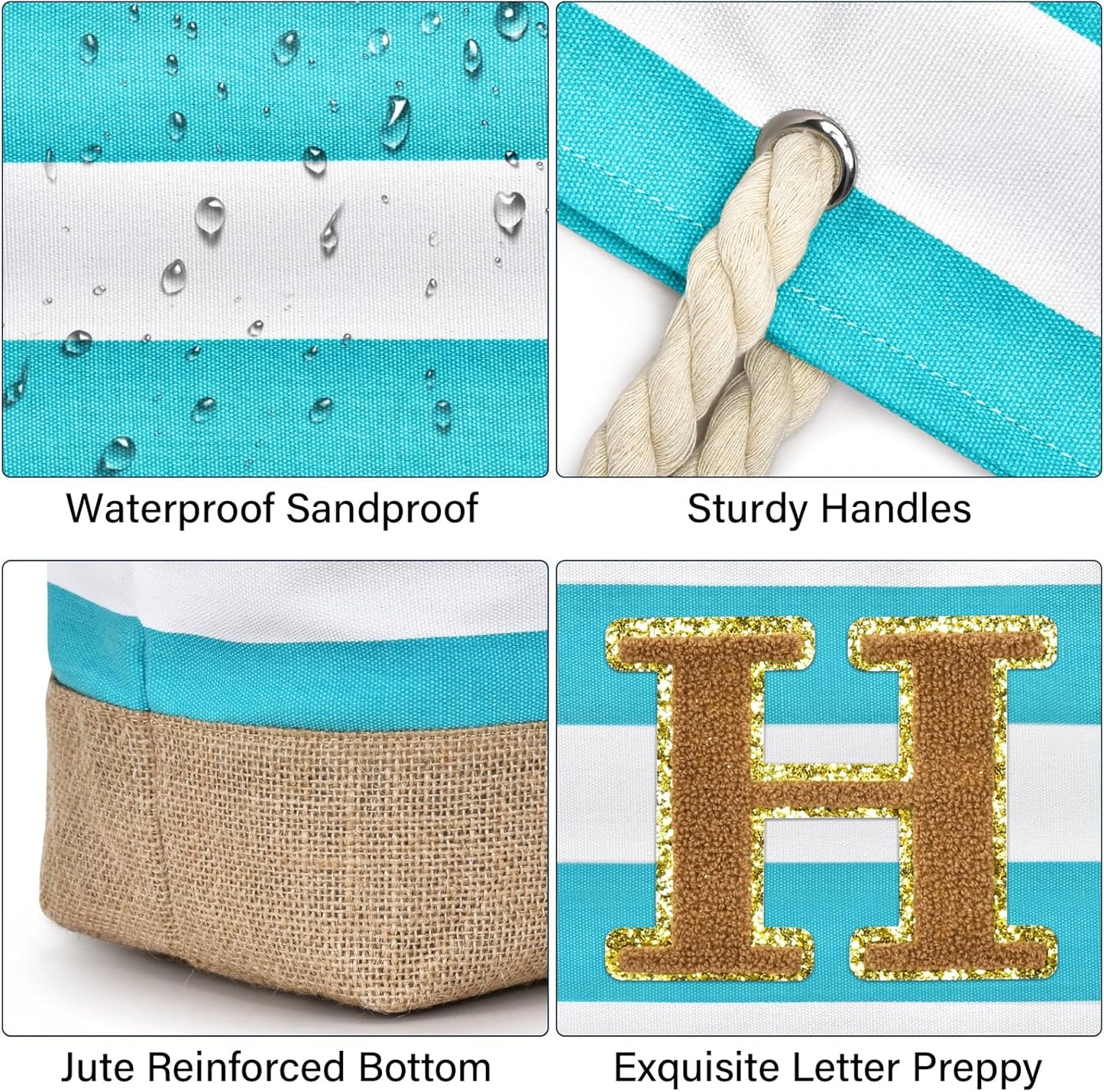 Becokan Beach Bag Initial Beach Tote with Makeup Bag for Travel Work Storage Personalized Birthday Gifts for Women Her