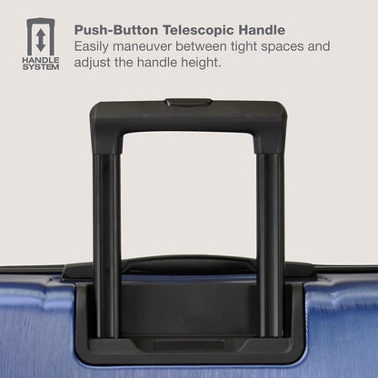 U.S. Traveler Boren Polycarbonate Hardside Rugged Travel Suitcase Luggage with 8 Spinner Wheels, Aluminum Handle, Navy, Checked-Medium 26-Inch