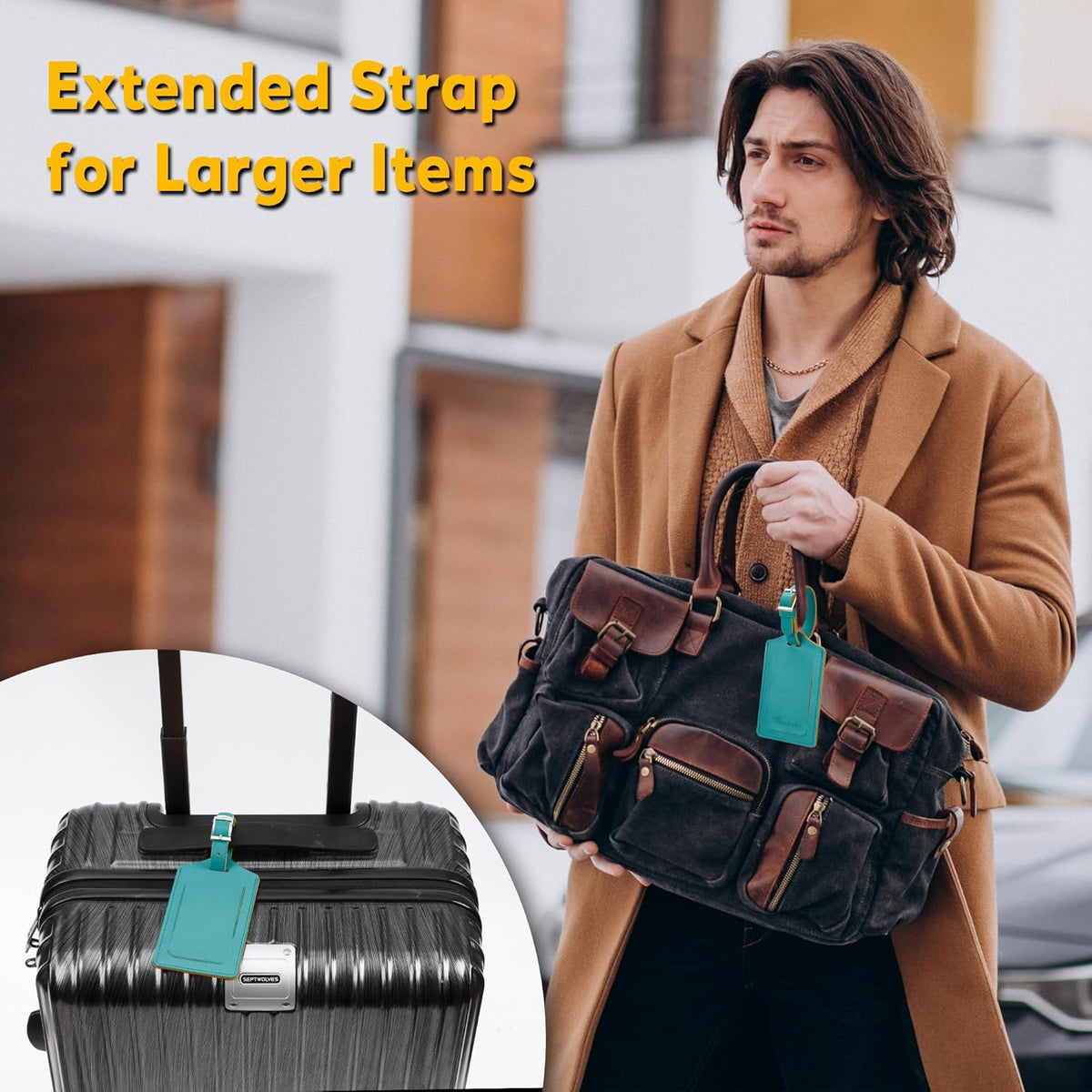 Travelambo Luggage Tags for Suitcases Faux Leather Privacy Protection 6 Pack Bag Tags Travel Accessories Essential, Bright Green