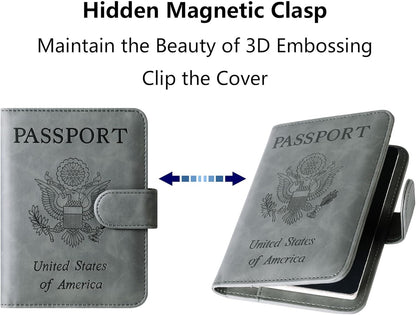 Passport Holder Cover Wallet Travel Essentials Leather Rfid Blocking Case Vacation Luggage Must Haves Travel Accessories for Men Women (120#Grey)