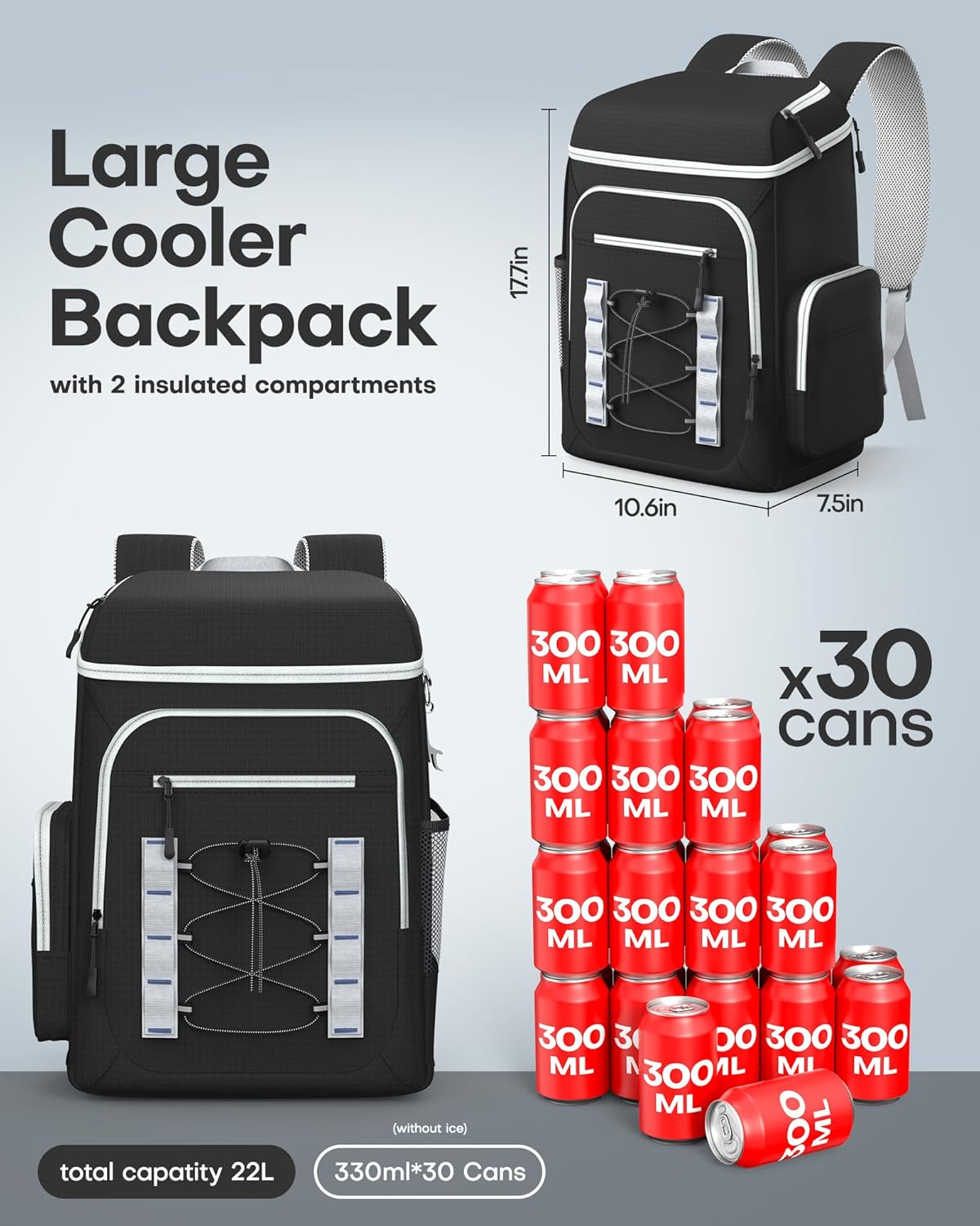 HOTOR Backpack Cooler Bag - 30/45 cans Large Backpack Coolers Insulated Leak Proof with Multiple Pockets, Small Cooler as Beach Cooler for Travel, Hiking, Camping