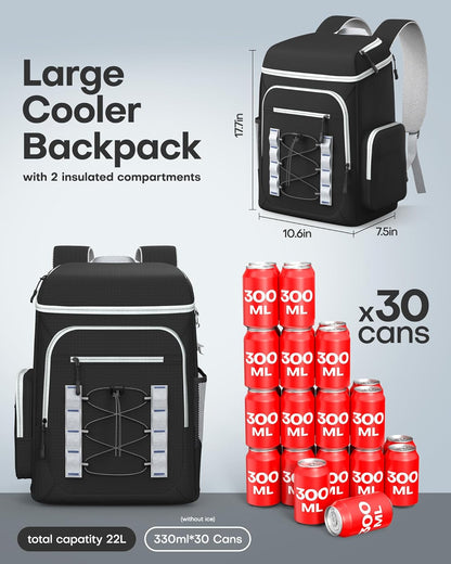 HOTOR Backpack Cooler Bag - 30/45 cans Large Backpack Coolers Insulated Leak Proof with Multiple Pockets, Small Cooler as Beach Cooler for Travel, Hiking, Camping