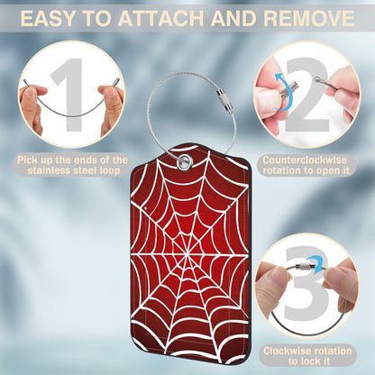 2 Pack Luggage Tags for Suitcases Spider Web Leather Luggage Tags Privacy Cover ID Label with Stainless Steel Loop and Address Card for Women Men Travel Bag Backpack