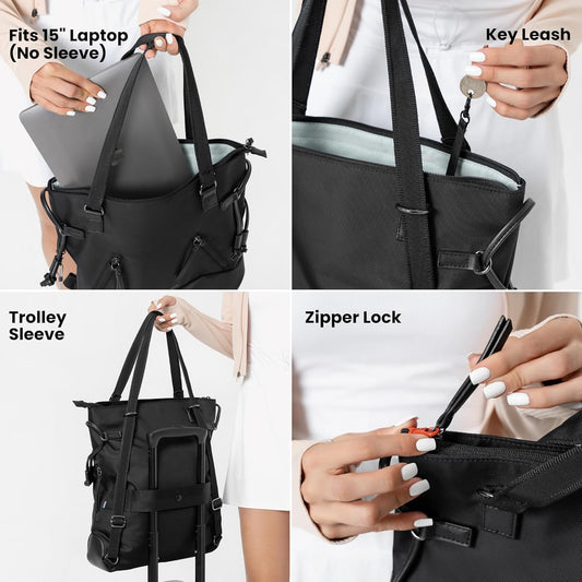 Sherpani Tempest, Anti Theft Convertible Backpack Tote, 14L Travel Backpack, Travel Gifts for Women, Handbags, RFID Protection, Metal Hardware, Fits 15” Laptop (No Sleeve) (Carbon)