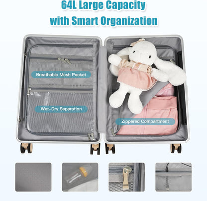 22" Ride-On Luggage with Seat for Kids & Adults, Lightweight Hardside Ride-On Suitcase with Front Opening, TSA Lock, 360° Spinner Wheels, Yellow