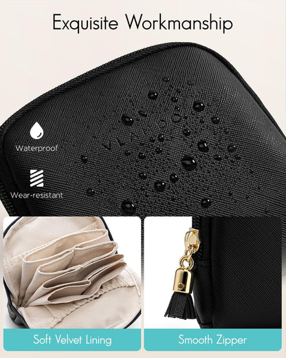 Vlando Small Jewelry Travel Case,Jewelry Pouch Bags with Zipper,Velvet Jewelry Organizer Storage Bag for Bracelet Rings Earring Travel Essentials Gifts for Women Girl-Black