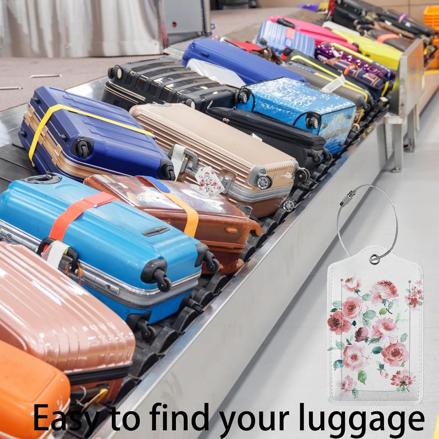 Flowers Watercolor 2-Pack Luggage Tags for Suitcases,Leather Baggage Tag with Loop, Tags Private Name ID Labels for Women Girl Men Boys Travel Baggage Suitcase