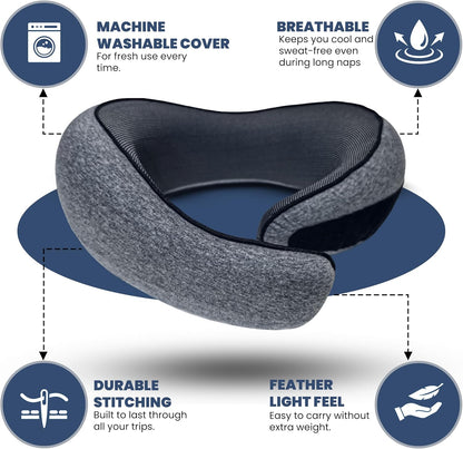 Upgraded Memory Foam Travel Neck Pillow for Airplane – New Ergonomic Wrap-Around Design with Adjustable Strap, Washable Cover, Carry Bag & Sleep Mask – Premium Travel Essentials for Men & Women