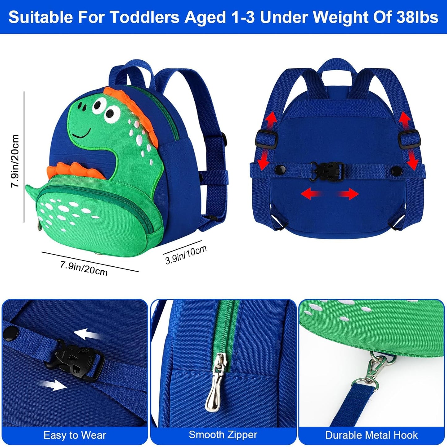 Accmor Toddler Harness Backpack Leash, Cute Dinosaur Backpacks with Anti Lost Wrist Link, Mini Child Leash Wristband Baby Protection for Walking, Keep Kids Close Tether Rein for Boys Aged 1-3 Years