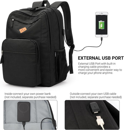 ZORFIN 36L Black Backpack for College, and Travel: Water Resistant Bookbag