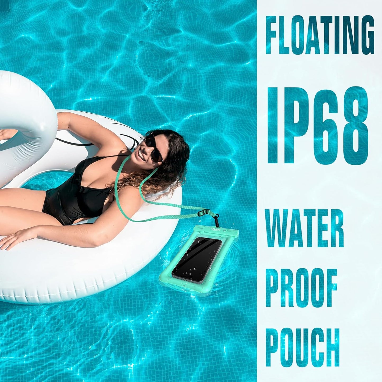 NEPHI IP68 Waterproof Phone Pouch 2 Pack-Up to 8.0"，Adjustable Neck Lanyard Floating Waterproof Phone Case for iPhone,Phone Dry Bags for Vacation Beach Pool Travel Essentials (Aqua Green White 2 pack)