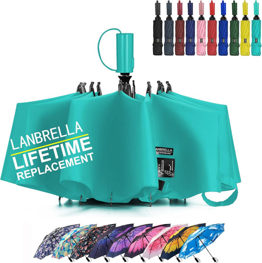 LANBRELLA Compact Reverse Folding Umbrella Auto Windproof Travel Umbrella