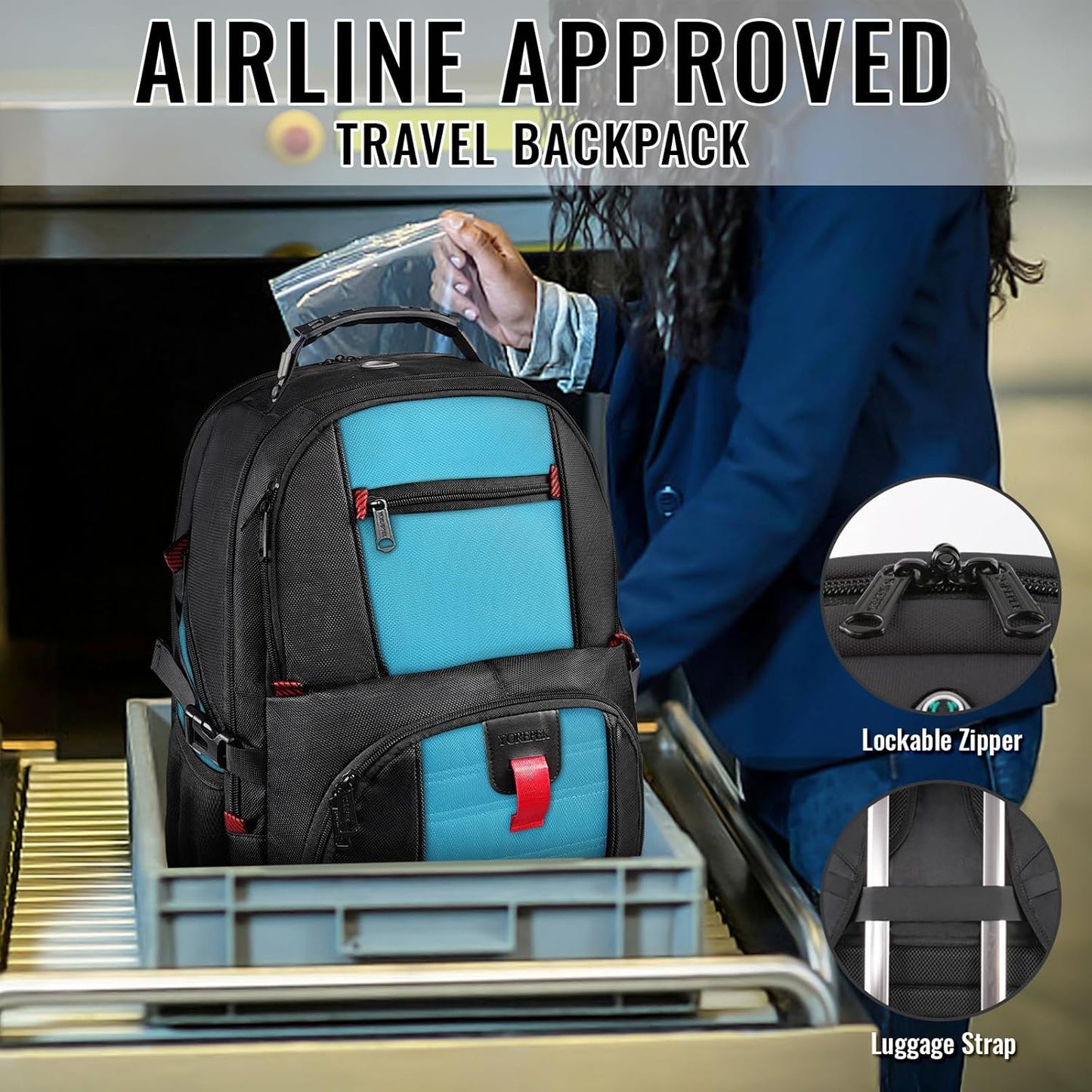 YOREPEK 18.4 Laptop Backpack, Large Backpacks with USB Charger Port, TSA Friendly Flight Approved Weekend Carry on Backpack with Luggage Strap for Men and Women, Blue