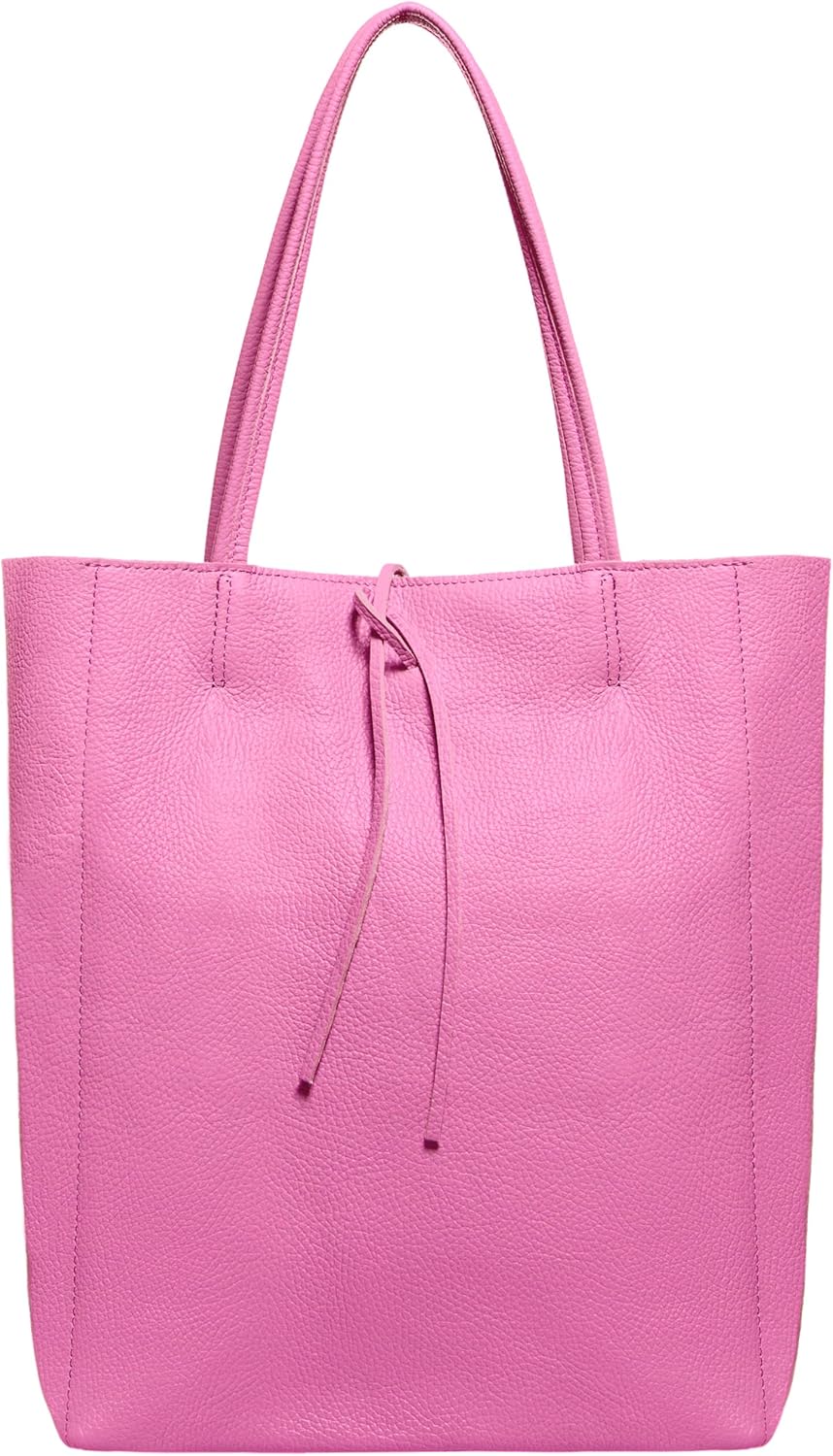 Italian Calf Leather Tote for Women with Zipper, Inner Pocket & Flat Base | Soft Unlined Shopper for Work & Travel
