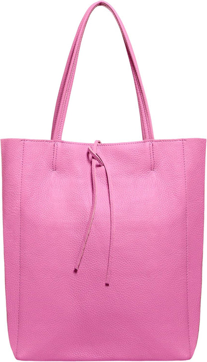 Italian Calf Leather Tote for Women with Zipper, Inner Pocket & Flat Base | Soft Unlined Shopper for Work & Travel