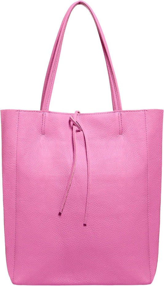 Italian Calf Leather Tote for Women with Zipper, Inner Pocket & Flat Base | Soft Unlined Shopper for Work & Travel