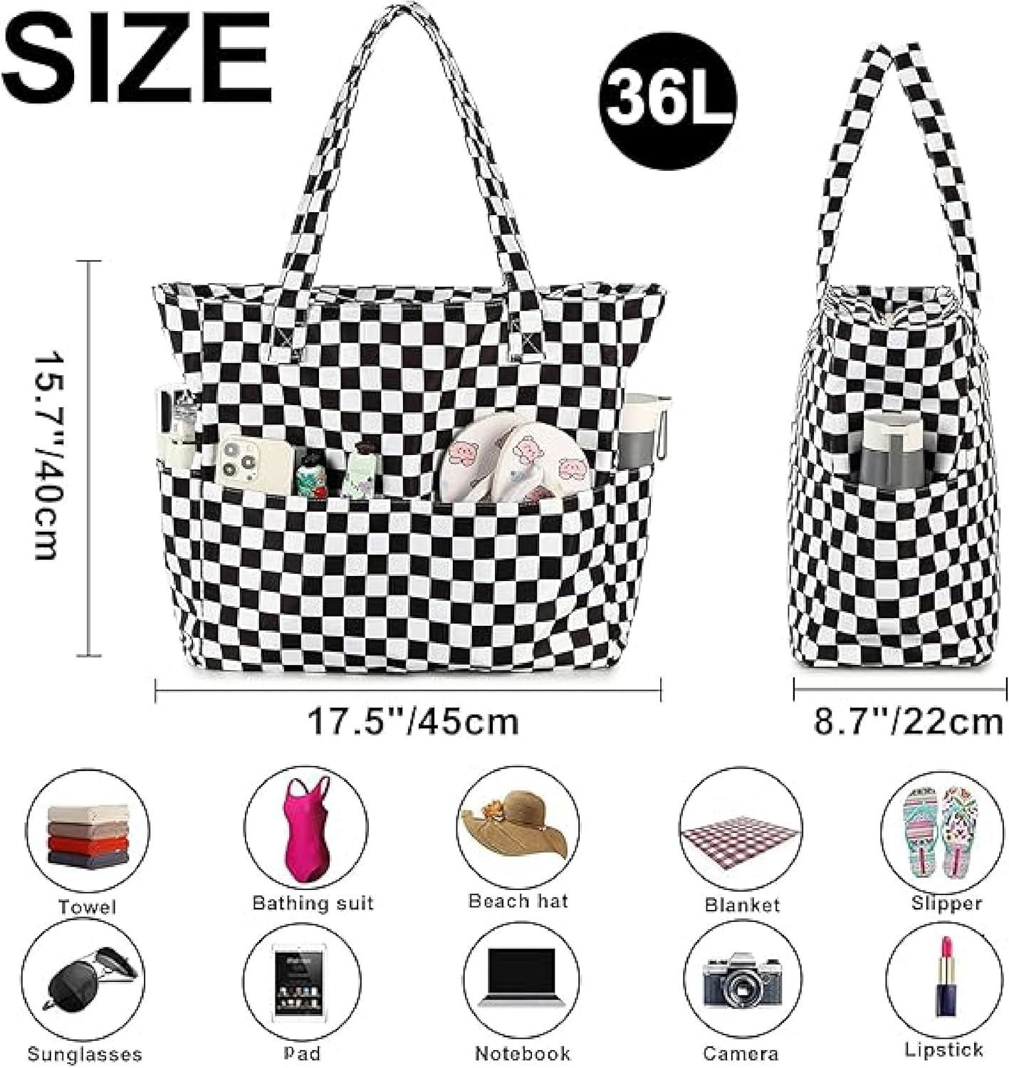 Waterproof Beach Tote Pool Bags for Women Ladies Extra Large Gym Tote Carry On Bag With Wet Compartment for Weekender Travel