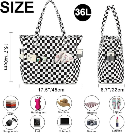 Waterproof Beach Tote Pool Bags for Women Ladies Extra Large Gym Tote Carry On Bag With Wet Compartment for Weekender Travel