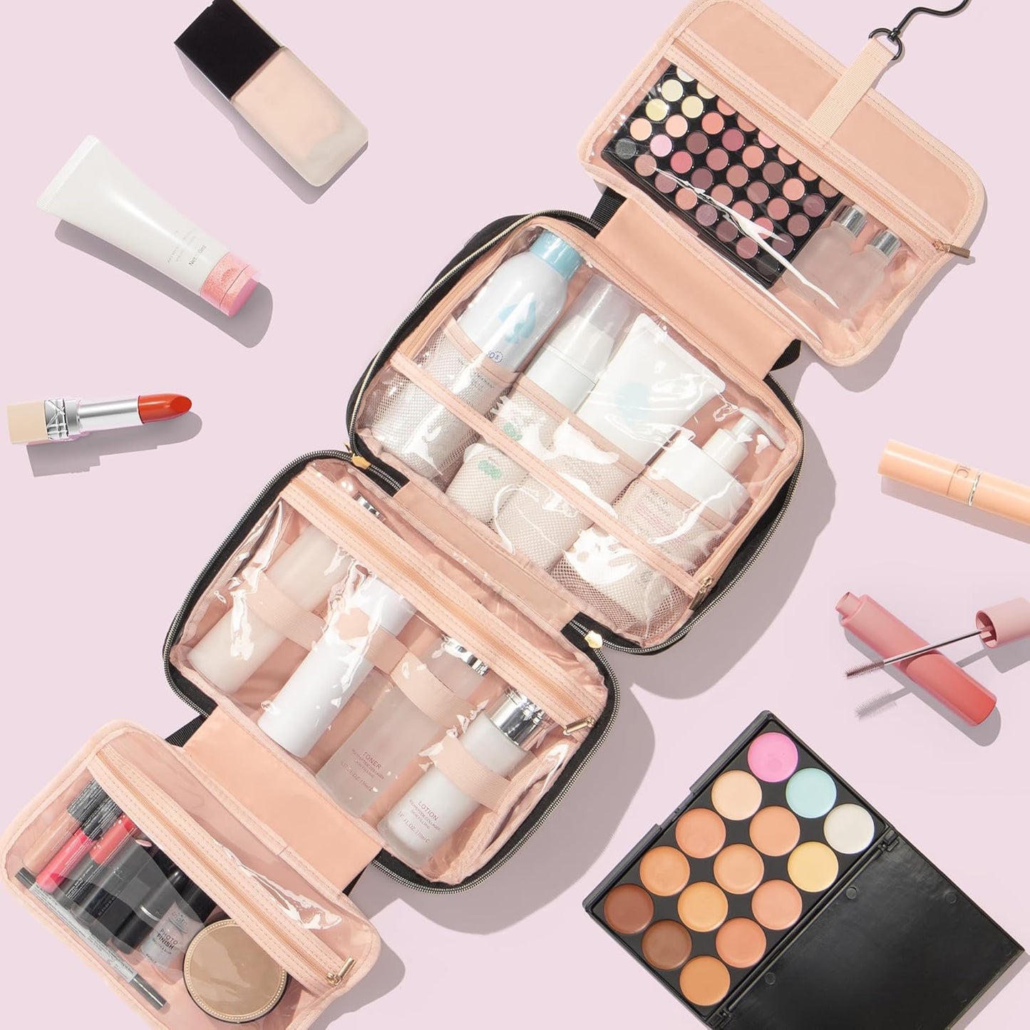 Gifts for Women, Initial Toiletry Makeup Bag Hanging Cosmetic Organizer with Embroidery Letter Personalized Nurse Teacher Appreciation Gift Birthday Christmas Gifts for Mom Sister Wife Friend Auntie