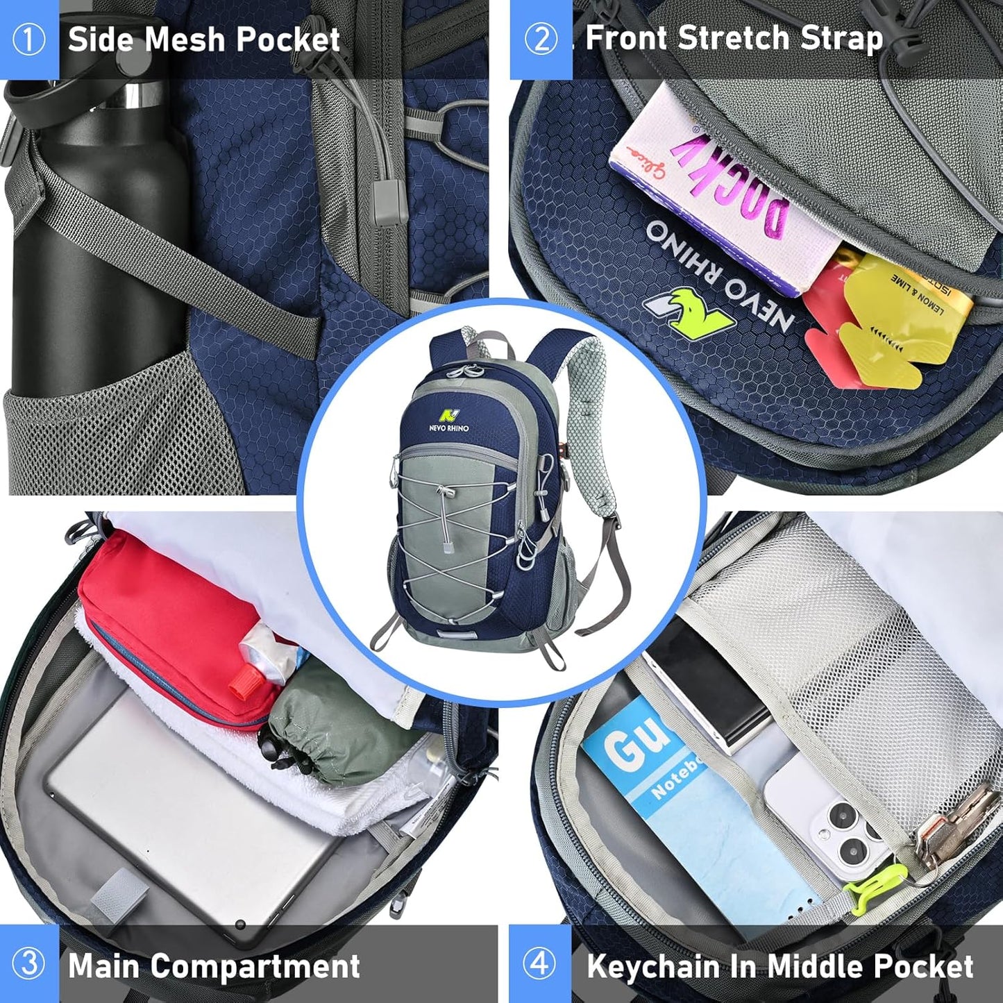 N NEVO RHINO Hiking Backpack 20L Water Resistant Outdoor Day Pack,Lightweight Travel Small Backpack for Men Women