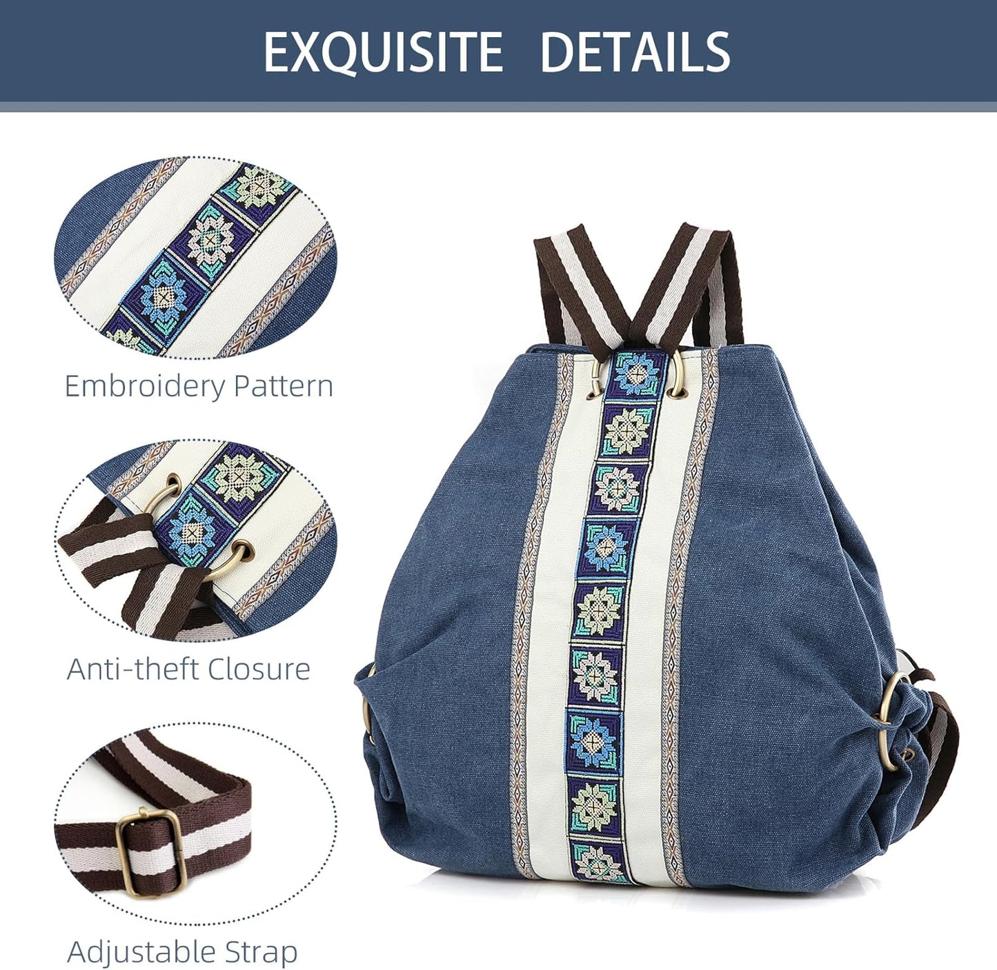 Goodhan Women Canvas Backpack Daypack Casual Shoulder Bag, Vintage Heavy-duty Anti-theft Travel Backpack