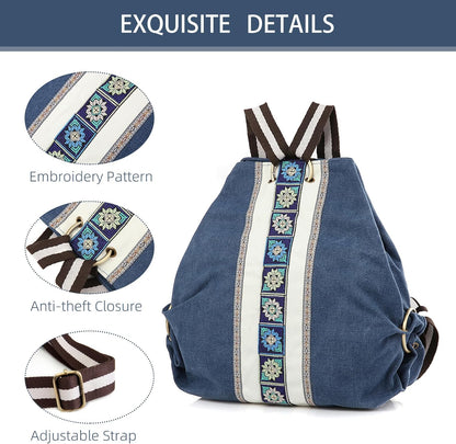 Goodhan Women Canvas Backpack Daypack Casual Shoulder Bag, Vintage Heavy-duty Anti-theft Travel Backpack