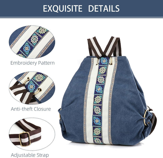 Goodhan Women Canvas Backpack Daypack Casual Shoulder Bag, Vintage Heavy-duty Anti-theft Travel Backpack