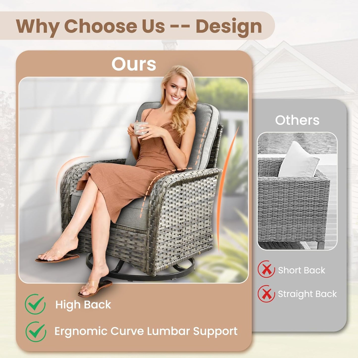 HOOOWOOO Patio Furniture Set,4 Pieces Outdoor Conversation Set,All Weather Wicker Loveseat Sofa Set with High Back Chairs Table,Dark Gray