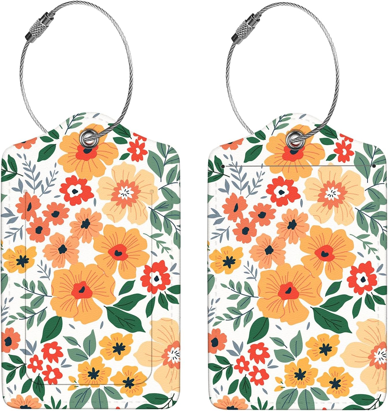 2 Pcs Luggage Tags for Suitcase, Cute Unique PU Leather Travel Bag Tag with Privacy Cover ID Label Address Card and Durable Metal Ring Suitable for Men Women Children Backpack,Yellow Flower