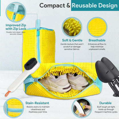 Shoe Washing Machine Bag - 2Pcs Shoe Washing bag,360° Deep cleaning Durable sneaker washing machine bag, Fits All Shoe Types & Sizes,Yellow,14.8 x 7.4inches