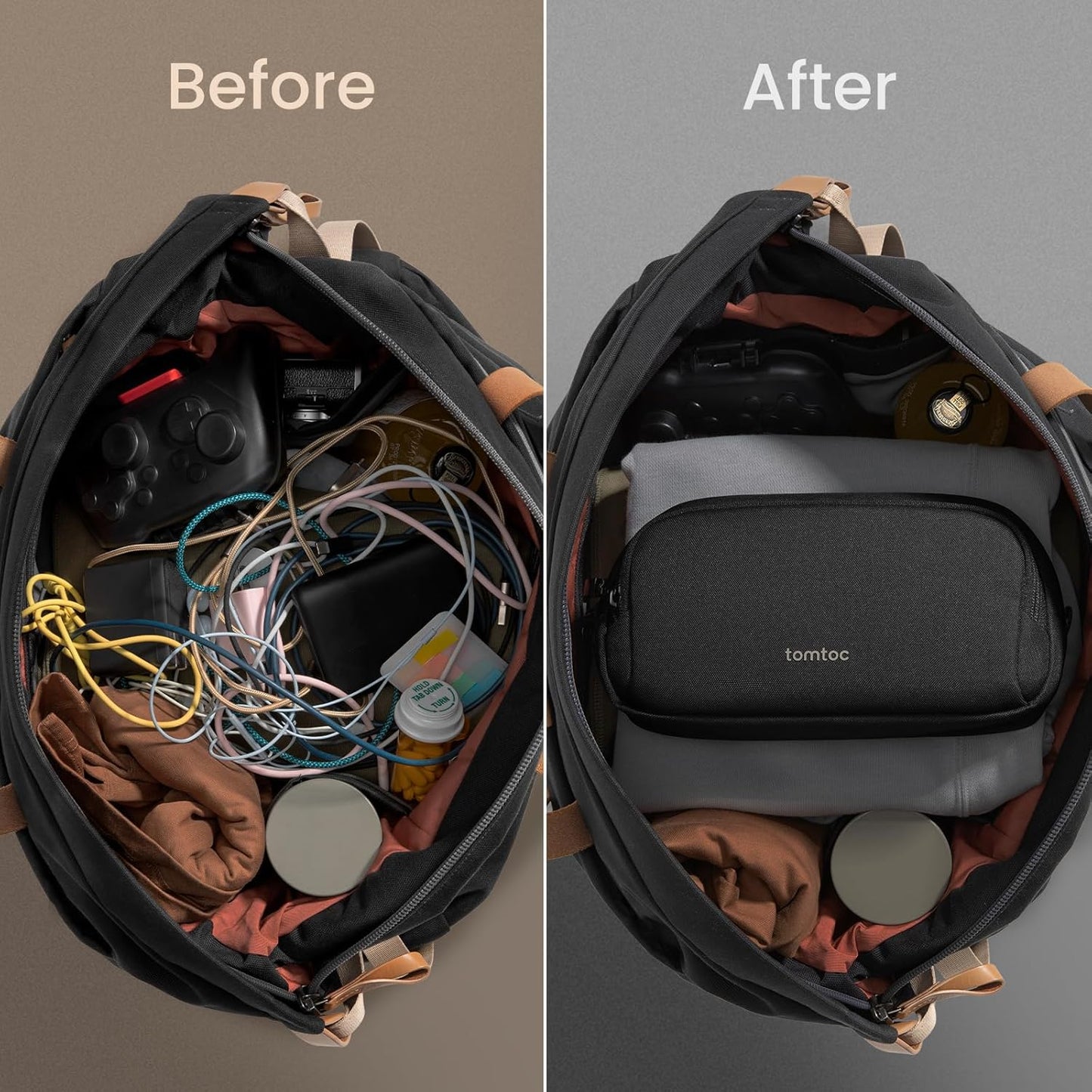tomtoc Electronic Organizer Travel Case, Water Resistant Dual Compartment Tech Pouch Cable Organization Storage Bag for Charger, Cord, Phone, Hard Drive, Power Bank, Accessories Travel Essentials