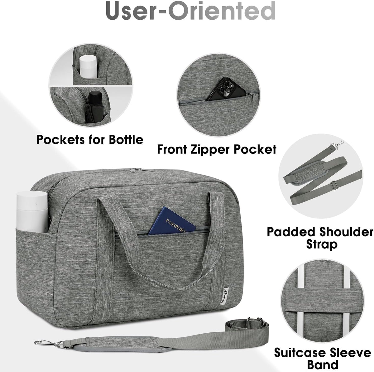 Narwey 18" Carry on Bag with Laptop Compartment 14 Inch Travel Duffel Bag for Spirit Airlines Personal Item Bag Overnight Weekender Bags with Wet Pocket for Women and Men (Grey)