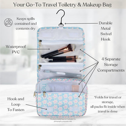 9 Set Packing Cubes - Suitcase Organizer, Cute Packing Cubes, Travel Bags Organizer for Luggage with Hanging Toiletry and Shoe Bag, Travel Essentials for Women, Men and Kids -Blue Flower